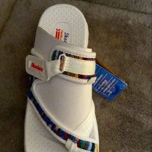 Sketchers white slip on sandals